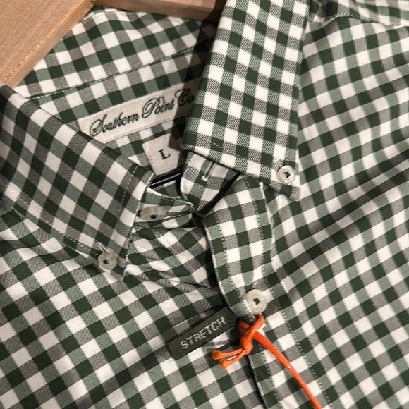 Men's Southern Point Green Gingham checked Button Down Shirt / Size L - Picture 6 of 8